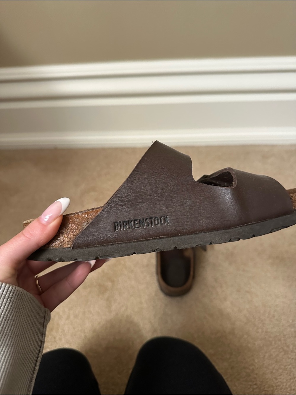 Birkenstock Women’s Dark Brown Leather Slide Sandal
